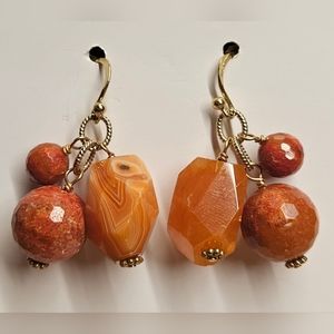 Barse gold over sterling silver 3 stone dangle earrings.